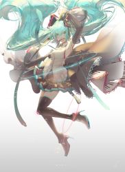 Rule 34 | 1girl, absurdly long hair, absurdres, black skirt, black thighhighs, blue eyes, blue hair, blue nails, blush, breasts, detached sleeves, full body, hatsune miku, headset, high heels, highres, long hair, looking at viewer, medium breasts, nail polish, open mouth, pleated skirt, saihate (d3), skirt, smile, solo, thighhighs, twintails, very long hair, vocaloid