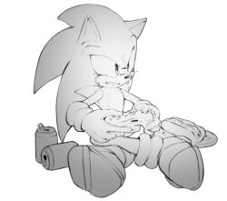 Rule 34 | 1boy, animal ears, animal nose, can, chili dog, controller, crying, crying with eyes open, drink can, food, furry, furry male, gloves, hands up, hedgehog, hedgehog ears, holding, icen-hk, joystick, looking to the side, male focus, shoes, simple background, sitting, sneakers, socks, soda can, solo, sonic (series), sonic the hedgehog, tears, teeth, white background