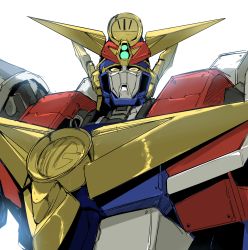 Rule 34 | absurdres, great might gaine, halcon, highres, mecha, no humans, portrait, robot, sketch, super robot, white background, yellow eyes, yuusha series, yuusha tokkyuu might gaine