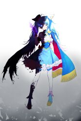 Rule 34 | absurdres, ahoge, black hair, blue cape, blue hair, blue skirt, cape, corruption, cure sky, dark cure sky, dark persona, detached sleeves, fingerless gloves, flaming eye, frilled skirt, frills, full body, gloves, grim jisoo, highres, hirogaru sky! precure, long hair, magical girl, pantyhose, precure, puffy sleeves, red cape, shirt, single wing, skirt, split theme, twintails, two-sided cape, two-sided fabric, white pantyhose, white shirt, wing hair ornament, wings