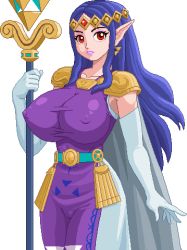Rule 34 | 1girl, alternate breast size, breasts, cameltoe, cleft of venus, covered erect nipples, elf, gloves, huge breasts, lowres, nintendo, pointy ears, princess hilda, red eyes, source request, the legend of zelda, the legend of zelda: a link between worlds, warner