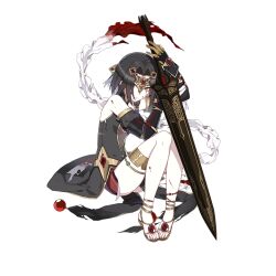 Rule 34 | 1girl, anklet, black hair, blood, blood on clothes, blood on face, dark jixuanyuan, full body, hair ornament, holding, holding sword, holding weapon, honkai (series), honkai impact 3rd, jewelry, jixuanyuan, official art, sandals, sword, thighlet, third-party source, transparent background, weapon, yellow eyes
