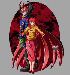 1boy 1girl breasts cape digimon digimon_(creature) looking_at_viewer original vademon vampire