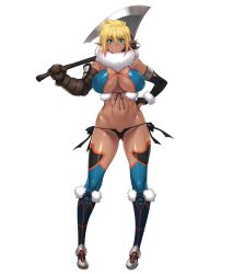 Rule 34 | 1girl, aoi nagisa (metalder), aqua eyes, asymmetrical gloves, black panties, blonde hair, boots, breasts, covered erect nipples, curvy, elbow gloves, elda ballad, elf, female focus, full body, fur trim, game cg, gloves, gluteal fold, gradient hair, hair between eyes, hand on own hip, hands on own hips, highres, holding, huge breasts, looking at viewer, multicolored hair, navel, official art, panties, pink hair, pointy ears, revealing clothes, shiny skin, short hair, simple background, solo, thighhighs, thong, underwear, uneven gloves, weapon, white background, youkoso! sukebe elf no mori e