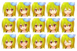 Rule 34 | 1girl, blush, character sheet, closed eyes, expressions, ico (green bullet), kimidori (ico), long hair, looking at viewer, multiple views, open mouth, original, simple background, smile, white background