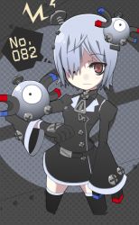 Rule 34 | 1girl, artist request, magnemite, magnet, personification, pokemon, red eyes, screw, silver hair, tagme, thighhighs, zettai ryouiki