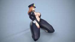 Rule 34 | 1girl, 3d, animated, arm support, ass, black bodysuit, bodysuit, boku no hero academia, boots, breasts, brown eyes, brown hair, curvy, from side, hat, highres, huge breasts, kneeling, long hair, multiple views, navel, simple background, smile, solo, stomach, tagme, thick thighs, thighs, turnaround, unzipped, usukeninja, utsushimi kemii, video, wide hips, wrist cuffs