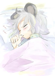 Rule 34 | 1girl, animal ears, bed, blush, closed eyes, face, female focus, grey hair, lying, mouse ears, nazrin, on side, sape (saperon black), short hair, sketch, sleeping, solo, thumb sucking, touhou, under covers