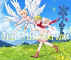 Rule 34 | angel, angel boy, blonde hair, digimon, digimon (creature), grass, lucemon, scarf, smile, wings