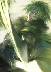 Rule 34 | 1boy, from side, green hair, highres, holding, holding sword, holding weapon, male focus, motion blur, pixiv fantasia, pixiv fantasia 5, rei (sanbonzakura), solo, sword, weapon, white background