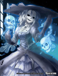 Rule 34 | 1girl, blonde hair, dress, eye socket, force of will, ghost, gloves, hat, hollow eyes, jewelry, necklace, night, oso (toolate), skull, solo