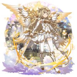 Rule 34 | 1girl, alternate hair color, asuna (sao), blonde hair, breasts, brown eyes, cape, cleavage, detached sleeves, feathered wings, floating hair, full body, gradient skirt, grey skirt, hair between eyes, highres, holding, holding sword, holding weapon, long hair, long sleeves, looking at viewer, low wings, medium breasts, miniskirt, multicolored wings, parted lips, pleated skirt, shirt, skirt, sleeveless, sleeveless shirt, solo, standing, sword, sword art online, thighhighs, transparent background, very long hair, waist cape, weapon, white cape, white footwear, white shirt, white sleeves, white thighhighs, white wings, wings, yellow wings, zettai ryouiki