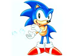 Rule 34 | 1boy, blue fur, bmp-to-png conversion, furry, furry male, gloves, hedgehog, hedgehog ears, male focus, non-web source, official art, open mouth, red footwear, running, shoes, sneakers, solo, sonic (series), sonic the hedgehog, white background, white gloves