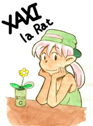 Rule 34 | 1girl, bad id, bad pixiv id, baseball cap, caracol, character name, elf, flower, hat, original, pink hair, pointy ears, solo, white background