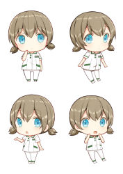 Rule 34 | 1girl, :o, blush, chibi, closed mouth, collared shirt, hair between eyes, kurata rine, multiple views, original, pants, parted lips, shirt, shoes, short sleeves, simple background, surprised, white background, white footwear, white pants, white shirt