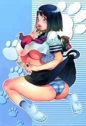 Rule 34 | 1girl, absurdres, ancient princess menace, ass, black hair, blue eyes, blush, breasts, clothes lift, f.s., feet, highres, jewelry, large breasts, looking at viewer, looking back, menace (queen&#039;s blade), menace (queen's blade), no bra, no shoes, open mouth, panties, queen&#039;s blade, ring, school uniform, shirt lift, short hair, short sleeves, sitting, skirt, skirt lift, socks, solo, striped clothes, striped panties, underboob, underwear, white socks