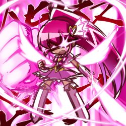 Rule 34 | 10s, 1girl, aino megumi, angry, boots, bow, bowtie, brooch, cure lovely, full body, glowing, glowing eye, hair ornament, happinesscharge precure!, heart, heart hair ornament, ikkyuu, jewelry, long hair, magical girl, pink background, pink bow, pink eyes, pink hair, pink skirt, pink theme, ponytail, precure, skirt, solo, sword, thigh boots, thighhighs, weapon, white thighhighs, wide ponytail, wings, wrist cuffs