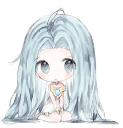 Rule 34 | 1girl, :o, ahoge, bad id, bad pixiv id, bare shoulders, blue eyes, blue hair, blush, chibi, collarbone, commentary request, cottontailtokki, dress, forehead, full body, granblue fantasy, hands on lap, lyria (granblue fantasy), parted bangs, parted lips, sitting, solo, strapless, strapless dress, wariza, white background, white dress