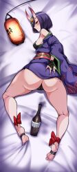 Rule 34 | 1girl, absurdres, ankle ribbon, ass, barefoot sandals (jewelry), bob cut, breasts, dakimakura (medium), eyeliner, fate/grand order, fate (series), headpiece, highres, horns, japanese clothes, kimono, leg ribbon, makeup, oni, owner1657, purple eyes, purple hair, purple kimono, red ribbon, ribbon, short eyebrows, short hair, shuten douji (fate), skin-covered horns, small breasts, solo