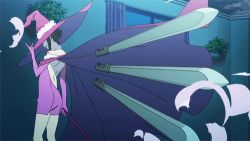Rule 34 | 1girl, animated, animated gif, bare shoulders, broom, brown hair, dress, elbow gloves, facial tattoo, gloves, hat, lowres, short hair, solo, sword, tattoo, v lila f, weapon, witch, witch hat, yozakura quartet