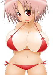 Rule 34 | bikini, breasts, cleavage, highres, huge breasts, open mouth, red eyes, swimsuit, tagme, yuma-24