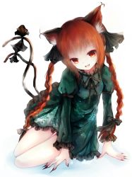 Rule 34 | 1girl, animal ears, bad id, bad twitter id, basilis9, bow, braid, cat ears, cat tail, hair bow, highres, kaenbyou rin, md5 mismatch, multiple tails, nekomata, red eyes, red hair, resized, ribbon, short hair, solo, tail, touhou, twin braids
