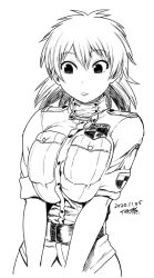Rule 34 | 1girl, belt, bottomless, breasts, breasts squeezed together, buttons, dated, greyscale, hellsing, large breasts, military, military uniform, monochrome, seras victoria, short hair, signature, sketch, sleeves rolled up, solo, tsukudani (coke-buta), uniform, v arms