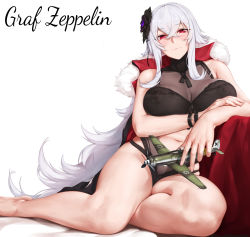 Rule 34 | 1girl, absurdres, aircraft, airplane, azur lane, bare legs, bare shoulders, barefoot, bikini, black bikini, black flower, black one-piece swimsuit, blush, bracelet, breasts, casual one-piece swimsuit, character name, closed mouth, coat, commentary request, covered erect nipples, flower, fur-trimmed coat, fur trim, graf zeppelin (azur lane), graf zeppelin (beachside urd) (azur lane), hair between eyes, hair flower, hair ornament, head tilt, highres, holding, jewelry, large breasts, laserflip, long hair, loose socks, navel, one-piece swimsuit, puffy nipples, red coat, red eyes, see-through, silver hair, simple background, sitting, skindentation, socks, solo, swimsuit, swimsuit under clothes, teeth, very long hair, white background, white bikini, yokozuwari
