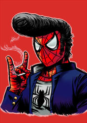 Rule 34 | 1boy, animification, banchou, cigarette, delinquent, male focus, marvel, parody, pompadour, smoking, solo, spider-man, spider-man (series), stargeyser