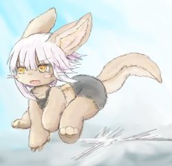Rule 34 | 10s, artist request, brown eyes, rabbit, furry, lowres, made in abyss, nanachi (made in abyss), open mouth, short hair, white hair