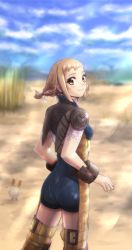 Rule 34 | 1girl, ass, bad id, bad pixiv id, blonde hair, braid, breasts, brown eyes, closed mouth, final fantasy, final fantasy xii, long hair, looking at viewer, penelo, rabihiko, smile, solo, thighhighs, twin braids, twintails