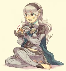 Rule 34 | 2girls, aisutabetao, armor, barefoot, blonde hair, blush, blush stickers, cape, chibi, corrin (female) (fire emblem), corrin (fire emblem), cupping hands, elise (fire emblem), fire emblem, fire emblem fates, full body, gloves, hair between eyes, hair ribbon, hairband, happy, holding, long hair, mini person, minigirl, multiple girls, nintendo, open mouth, own hands together, pointy ears, red eyes, ribbon, silver hair, sitting, smile, solo focus, twintails, wand