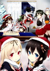 Rule 34 | &gt;:), + +, 6+girls, :q, ahoge, black eyes, black hair, black serafuku, black socks, blonde hair, blue eyes, bow, braid, brown eyes, brown hair, cake, christmas tree, commentary request, curtains, detached sleeves, folded ponytail, food, forehead protector, grey eyes, hair bow, hair flaps, hair ornament, hair ribbon, hairband, hairclip, hat, highres, inazuma (kancolle), japanese clothes, jintsuu (kancolle), kantai collection, kneehighs, kokone (coconeeeco), kongou (kancolle), long hair, looking at viewer, multiple girls, muneate, nontraditional miko, pleated skirt, red eyes, remodel (kantai collection), ribbon, santa hat, scarf, school uniform, selfie, sendai (kancolle), serafuku, shigure (kancolle), short hair, shoukaku (kancolle), silver hair, single braid, skirt, smile, socks, tasuki, thighhighs, tongue, tongue out, translation request, turkey (food), twintails, two side up, v-shaped eyebrows, window, yuudachi (kancolle), zettai ryouiki, zuikaku (kancolle)