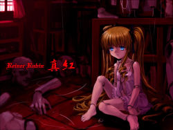 Rule 34 | 00s, 1girl, barefoot, blonde hair, blue eyes, book, doll joints, drill hair, expressionless, gentosha, jewelry, joints, long hair, mutsuki (moonknives), open clothes, purple theme, ring, room, roomscape, rozen maiden, shelf, shinku, sitting, solo, string, twintails, underwear, very long hair, wallpaper