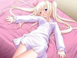 Rule 34 | 1girl, bed, blonde hair, blue eyes, blush, breasts, game cg, long hair, lying, small breasts, solo, tagme, twintails