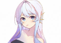 Rule 34 | 1girl, alister, bare shoulders, black tube top, blue eyes, blue hair, blush, bright pupils, chinese commentary, collarbone, doris (hololive), fins, highres, hololive, hololive china, long hair, looking at viewer, solo, strapless, tongue, tongue out, tube top, virtual youtuber, white background, white pupils
