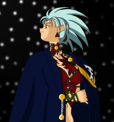 Rule 34 | blue hair, ryouko (tenchi muyou!), solo, spiked hair, tagme, tenchi muyou!, vector trace, yellow eyes