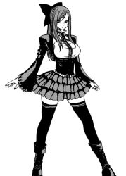 Rule 34 | 1girl, armband, blush, boots, bow, breasts, buckle, corset, erza scarlet, fairy tail, frills, full body, gothic lolita, greyscale, hair bow, high ponytail, juliet sleeves, knee boots, large breasts, lolita fashion, long hair, long sleeves, looking at viewer, mashima hiro, monochrome, nail polish, official art, pleated skirt, ponytail, puffy long sleeves, puffy sleeves, red hair, shirt, sidelocks, simple background, skirt, smile, solo, standing, swept bangs, taut clothes, taut shirt, thighhighs, turtleneck, wide sleeves, zettai ryouiki