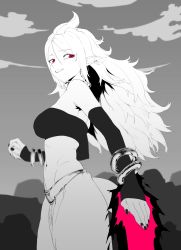 Rule 34 | android 21, arabian clothes, bracelet, dragon ball, dragon ball fighterz, dragonball z, energy sword, highres, jewelry, looking at viewer, majin android 21, navel, necklace, pointy ears, red eyes, smile, sword, tail, weapon, zequung, zquung