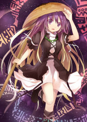 Rule 34 | 1girl, adapted costume, ajirogasa, black dress, blonde hair, boots, dress, efe, female focus, gradient hair, hand on headwear, hat, hijiri byakuren, jewelry, layered dress, long hair, looking at viewer, multicolored hair, necklace, open mouth, polearm, puffy sleeves, purple eyes, scroll, short sleeves, solo, sorcerer&#039;s sutra scroll, standing, standing on one leg, touhou, very long hair, weapon, white dress