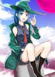 Rule 34 | absurdres, bad id, bad pixiv id, blue hair, boots, fang, fangs, highres, long hair, magical girl, necktie, original, solo, tetto (onnoveltet), thighs