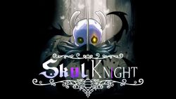 Rule 34 | 1other, bone, border, cape, crossover, dated, facing viewer, full body, glowing, glowing eyes, grey cape, highres, hollow eyes, hollow knight, horns, knight (hollow knight), moon, purple cape, shadow, signature, skeleton, skul: the hero slayer, solo, standing, weapon, weapon on back, yellow eyes
