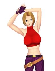 Rule 34 | 1girl, armpits, blonde hair, blue eyes, blue mary, breasts, fingerless gloves, gloves, highres, large breasts, navel, snk, solo, the king of fighters