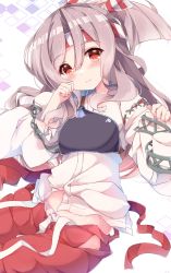 Rule 34 | 1girl, absurdres, blush, bow, bow panties, brown hair, closed mouth, commentary request, fuuna, hachimaki, hair between eyes, hakama, hakama pants, hakama shorts, hands up, head tilt, headband, highres, japanese clothes, kantai collection, long hair, long sleeves, muneate, panties, pants, pinching sleeves, ponytail, red eyes, red pants, shorts, sleeves past wrists, smile, solo, underwear, white panties, zuihou (kancolle)