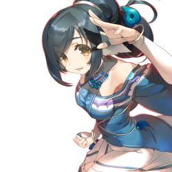 Rule 34 | 1girl, ainu clothes, amazuyu tatsuki, animal ears, aquaplus, black hair, bracelet, breasts, clenched hand, dress, gloves, hair ornament, highres, jewelry, kuon (utawarerumono), long hair, looking at viewer, medium breasts, necklace, official art, open mouth, orange eyes, ponytail, shadow, transparent background, utawarerumono, utawarerumono: futari no hakuoro
