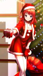 Rule 34 | 1girl, blush, box, breasts, christmas, christmas tree, cleavage, closed mouth, collarbone, doukyuusei another world, dress, fur-trimmed dress, fur-trimmed gloves, fur-trimmed headwear, fur-trimmed jacket, fur trim, game cg, gift, gift box, gloves, hat, holding, holding box, indoors, jacket, kakyuusei, leaning forward, long hair, looking at viewer, medium breasts, official art, open clothes, open jacket, purple eyes, red dress, red gloves, red hair, red hat, red jacket, santa costume, santa hat, short dress, smile, solo, sparkle, standing, straight hair, tachibana mayumi, thighhighs, white thighhighs, zettai ryouiki
