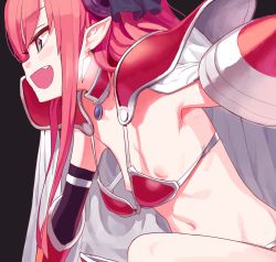 Rule 34 | 10s, 1girl, absurdres, armor, armpits, bad id, bad twitter id, bikini, bikini armor, black background, breasts, collar, doremi (doremi4704), earrings, elizabeth bathory (brave) (fate), elizabeth bathory (fate), fang, fate/extra, fate/extra ccc, fate/grand order, fate (series), gauntlets, grey eyes, highres, horns, jewelry, long hair, loose bikini, navel, nipples, oversized breast cup, oversized clothes, pauldrons, pink hair, pointy ears, profile, red armor, red bikini, shoulder armor, sidelocks, simple background, small breasts, smile, solo, swimsuit, wardrobe malfunction