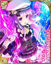 Rule 34 | 1girl, arms out to sides, beret, black bow, black bowtie, black dress, black gloves, black thighhighs, bow, bowtie, breasts, character name, day, dress, girlfriend (kari), gloves, hat, jewelry, long hair, magical girl, multicolored hair, niigaki hina, official art, open mouth, outdoors, pink hair, purple eyes, purple hair, qp:flapper, small breasts, smile, solo, standing, thighhighs, two-tone hair, white hat