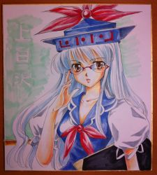 Rule 34 | 1girl, :o, arm up, bespectacled, blue dress, book, bow, brown eyes, chalkboard, character name, collarbone, daina-ber, dress, eyelashes, female focus, fingernails, framed, glasses, hand on own face, hat, hat bow, kamishirasawa keine, lips, long hair, looking at viewer, multicolored hair, nose, open hand, puffy sleeves, shikishi, short sleeves, solo, touhou, two-tone hair, upper body, very long hair