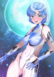 Rule 34 | 1girl, absurdres, arion canvas, bishoujo senshi sailor moon, blue hair, bodysuit, breasts, covered erect nipples, covered navel, gloves, green eyes, highres, looking at viewer, magical girl, medium breasts, open mouth, sailor mercury, short hair, skin tight, smile, solo